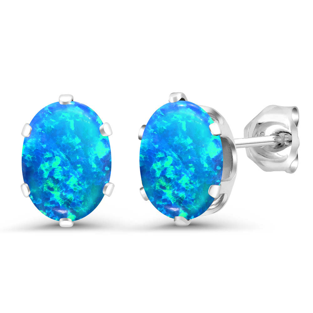 Blue Simulated Opal-Cabochon - October_Earrings in 925 Sterling Silver