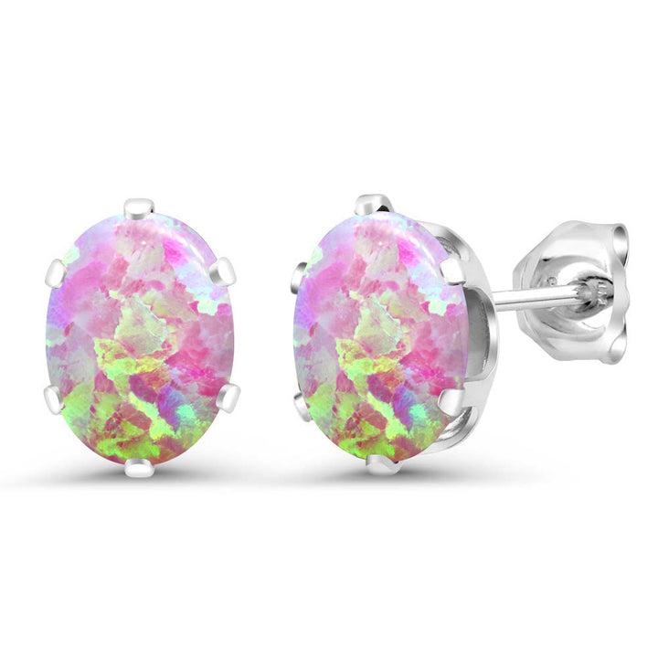 Pink Simulated Opal-Cabochon - October_Earrings in 925 Sterling Silver