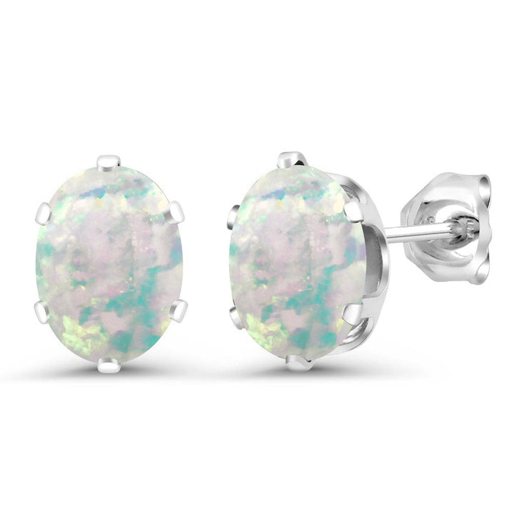 White Simulated Opal-Cabochon - October_Earrings in 925 Sterling Silver