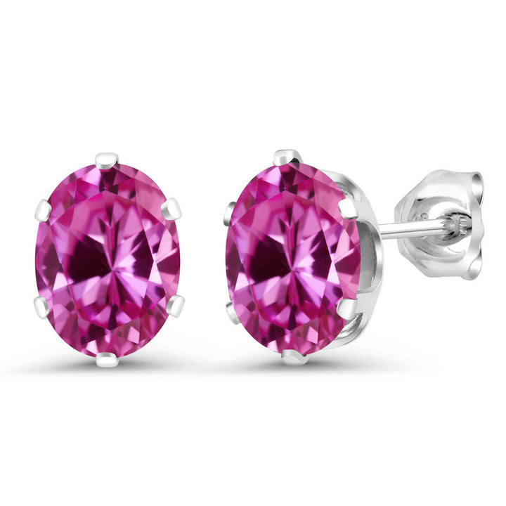 Pink Created Sapphire - September_Earrings in 925 Sterling Silver