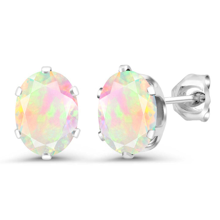 White Simulated Opal - October_Earrings in 925 Sterling Silver