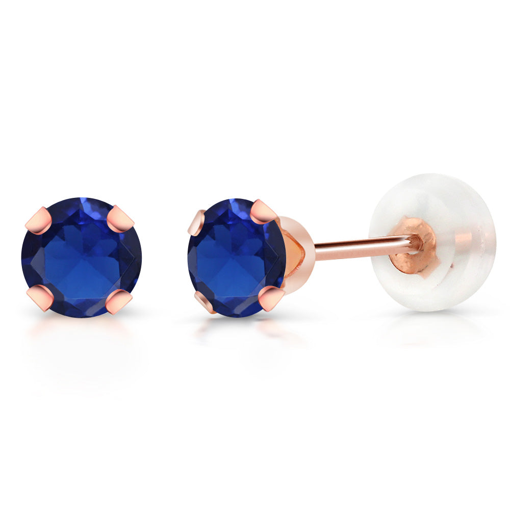 Blue Created Sapphire - September_Earrings in 10K Rose Gold