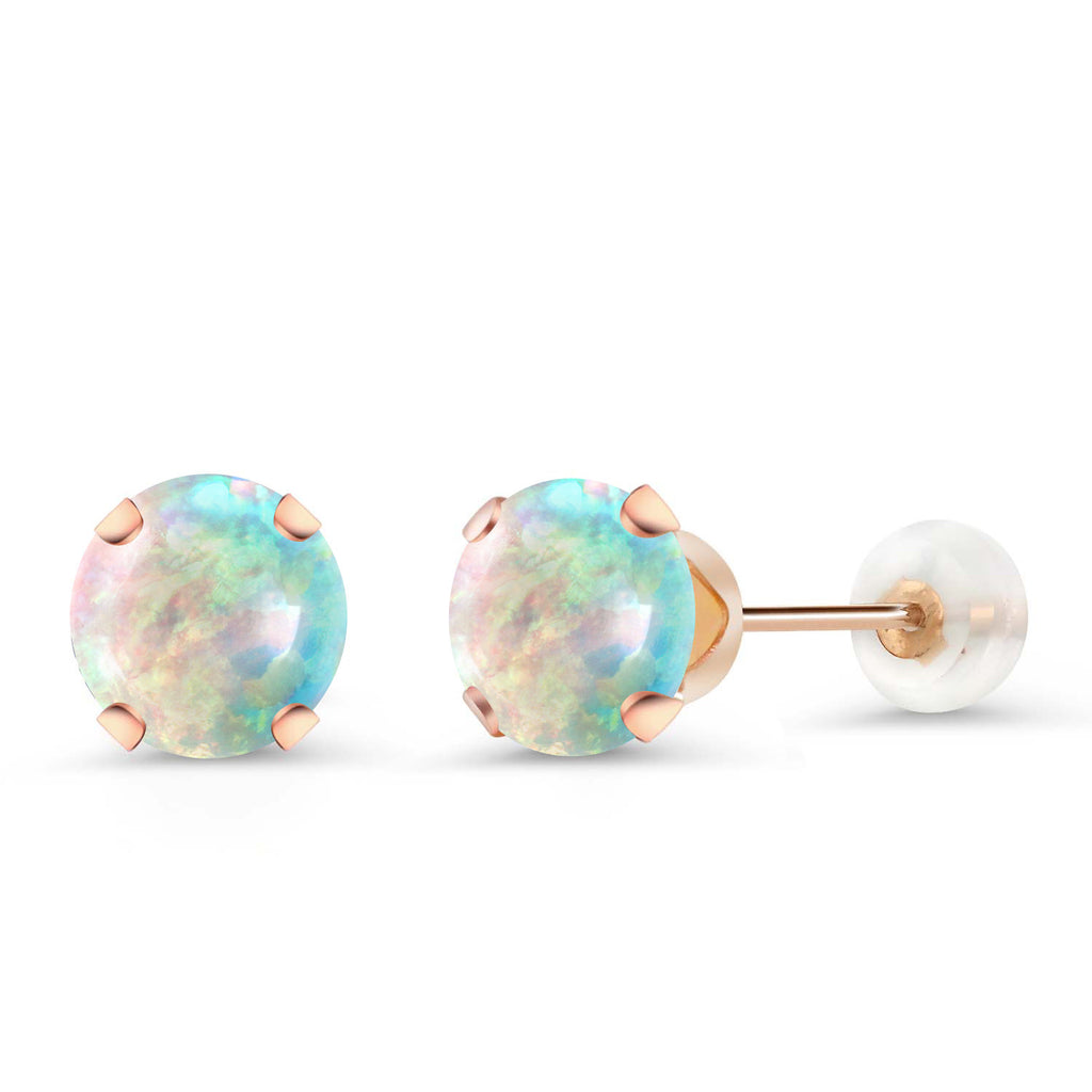 White Opal-Cabochon - October_Earrings in 10K Rose Gold
