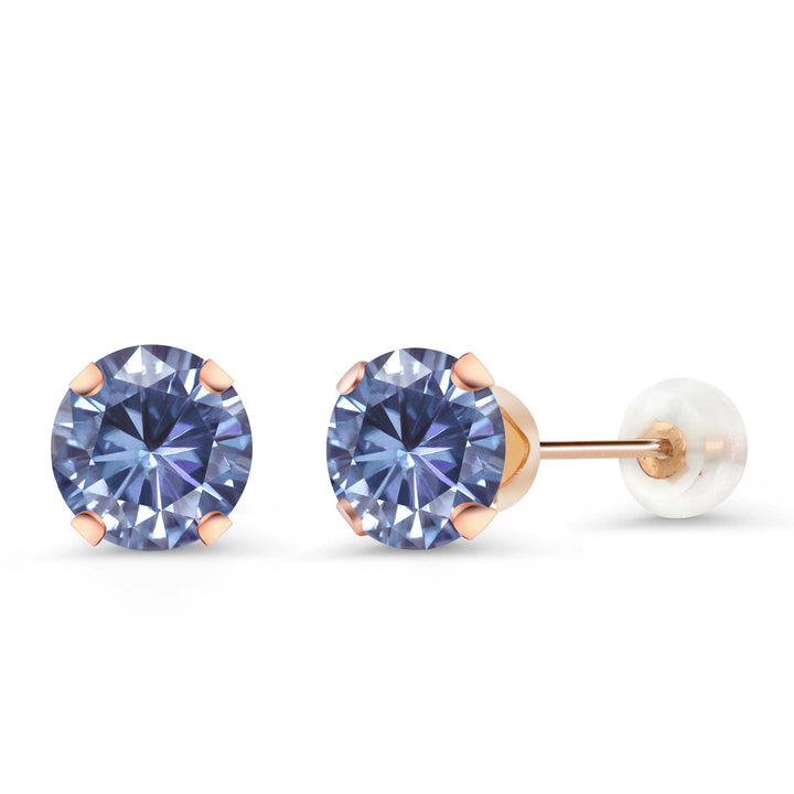 Persian Blue Moissanite - April_Earrings in 10K Rose Gold