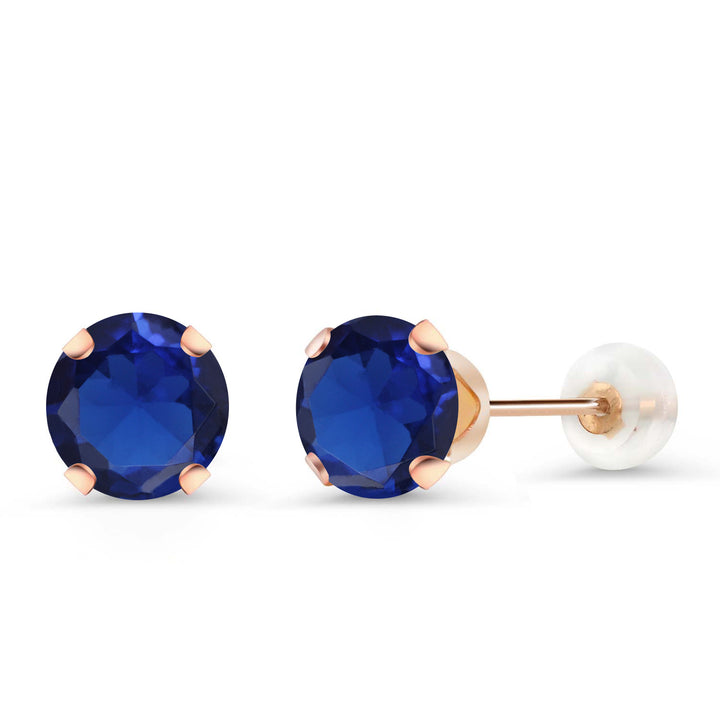 Blue Created Sapphire - September_Earrings in 10K Rose Gold