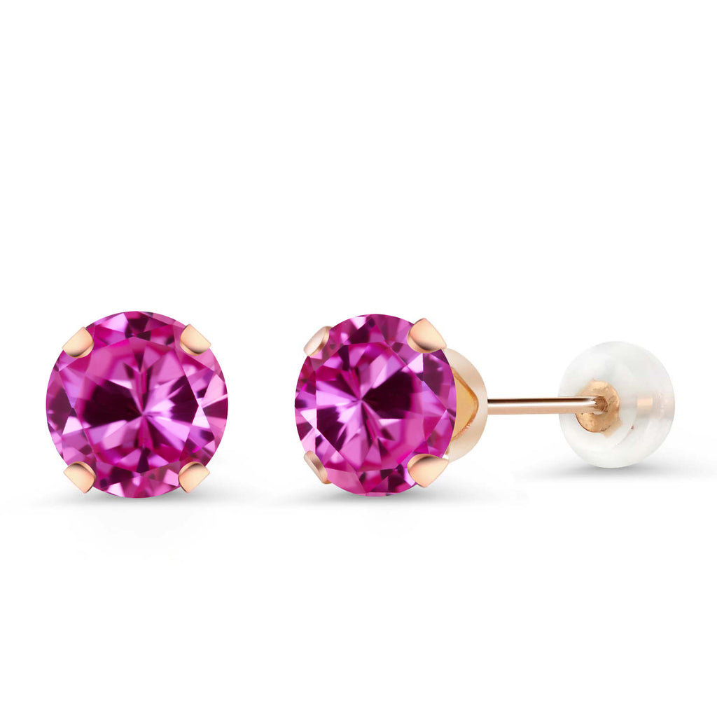 Pink Created Sapphire - September_Earrings in 10K Rose Gold