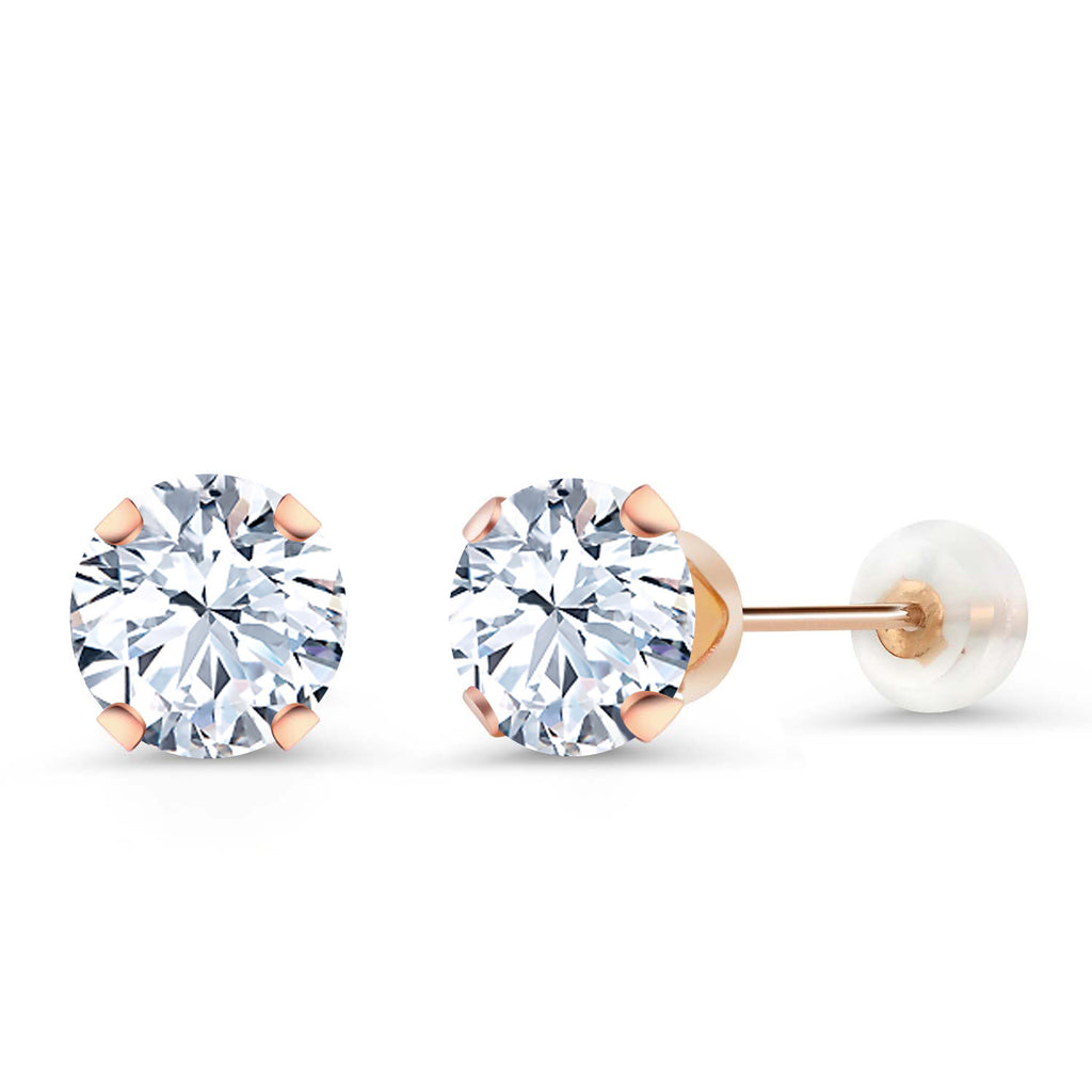 White Created Sapphire - September_Earrings in 10K Rose Gold