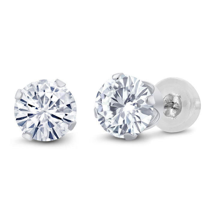 14K White Gold White Moissanite Women Stud Earrings (2.00 Cttw, Round 6.5MM)