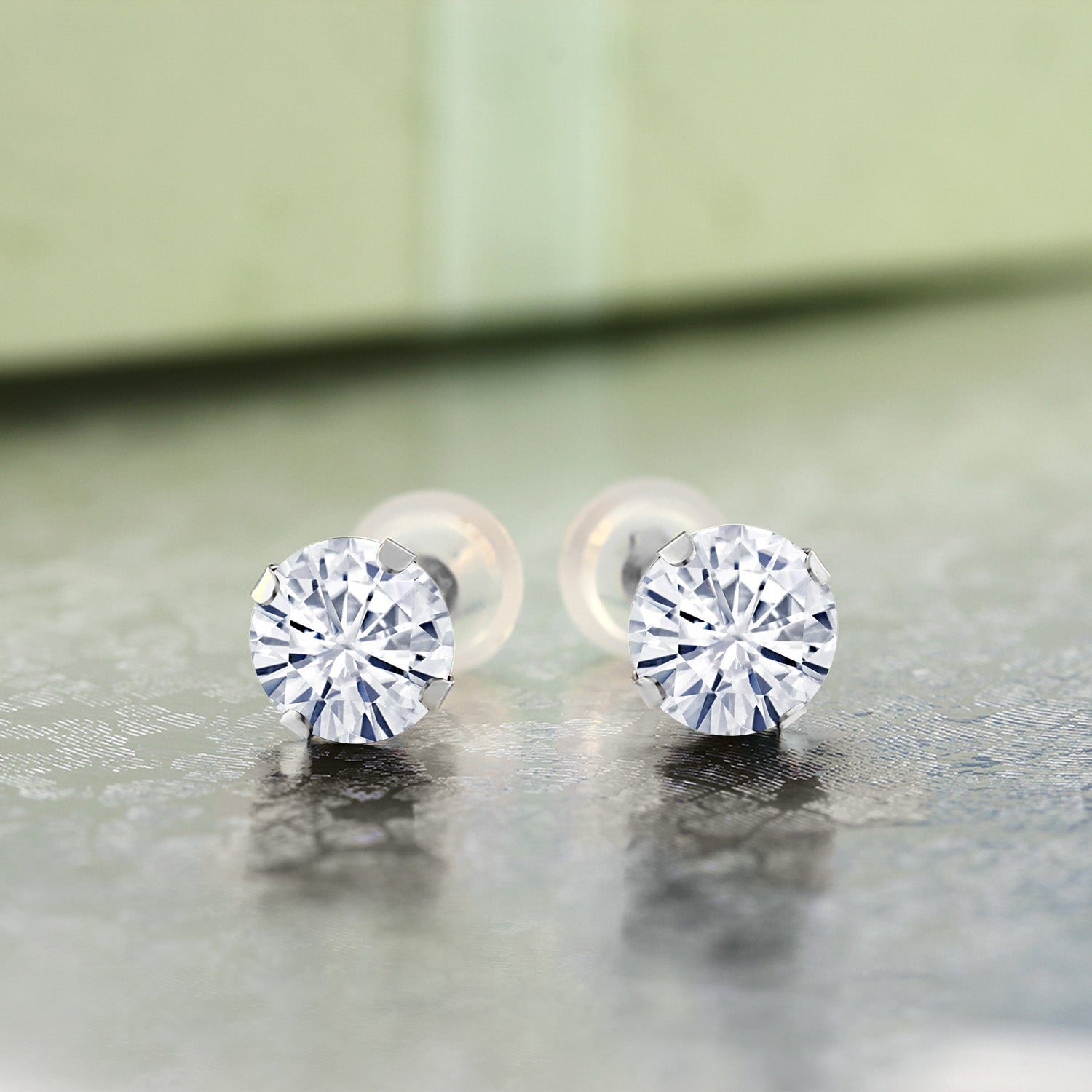 14K White Gold White Moissanite Women Stud Earrings (2.00 Cttw, Round 6.5MM)