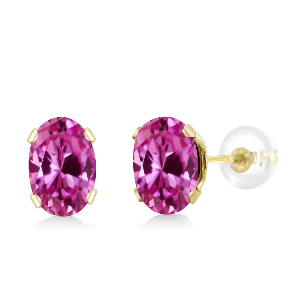 Pink Created Sapphire - September_Earrings in 10K Yellow Gold