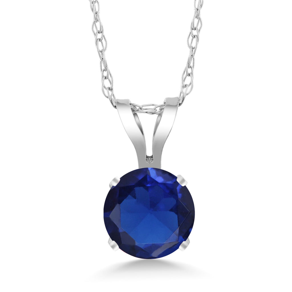 Blue Created Sapphire - September_Pendant in 14K White Gold