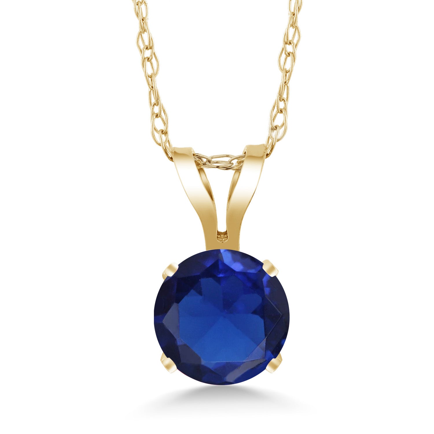 Blue Created Sapphire - September_Pendant in 14K Yellow Gold