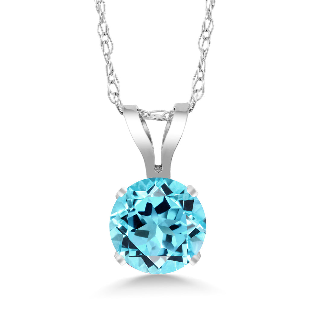 Swiss Blue Topaz - November_Pendant in 14K White Gold