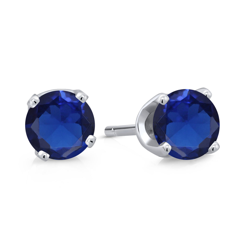 Blue Created Sapphire - September_Earrings in 14K White Gold