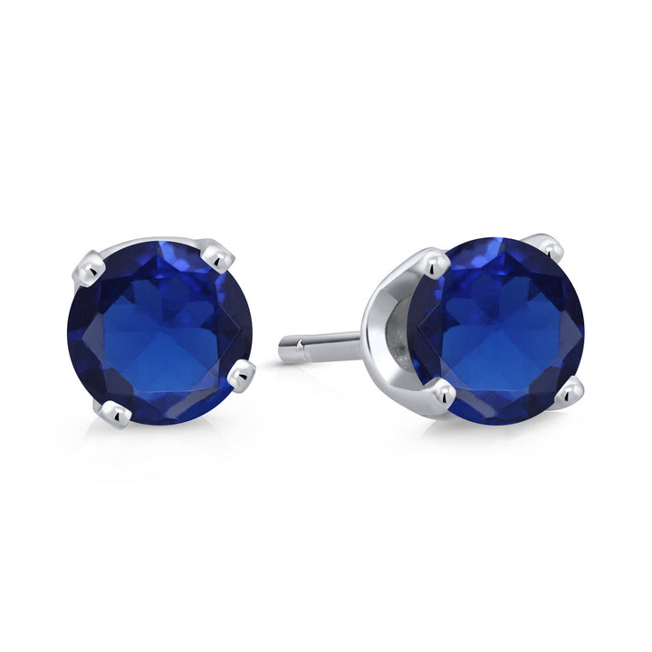 Blue Created Sapphire - September_Earrings in 14K White Gold