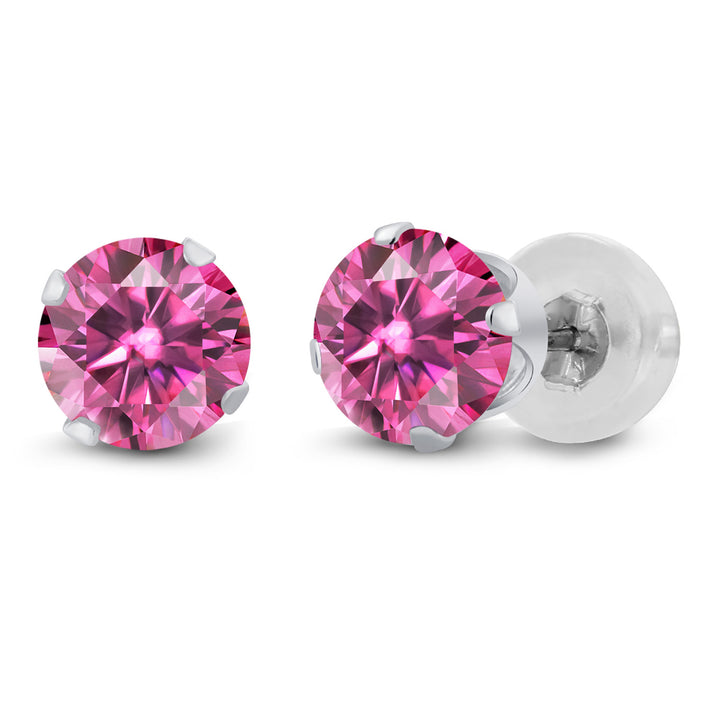 Pink Moissanite - April_Earrings in 14K White Gold