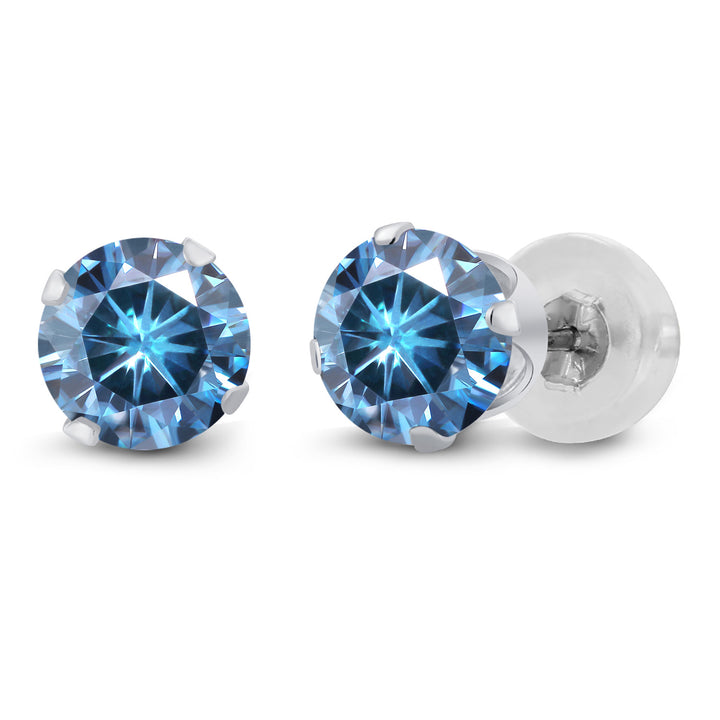 Persian Blue Moissanite - April_Earrings in 14K White Gold
