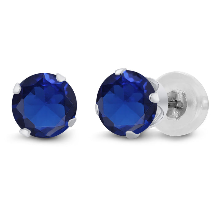 Blue Created Sapphire - September_Earrings in 14K White Gold