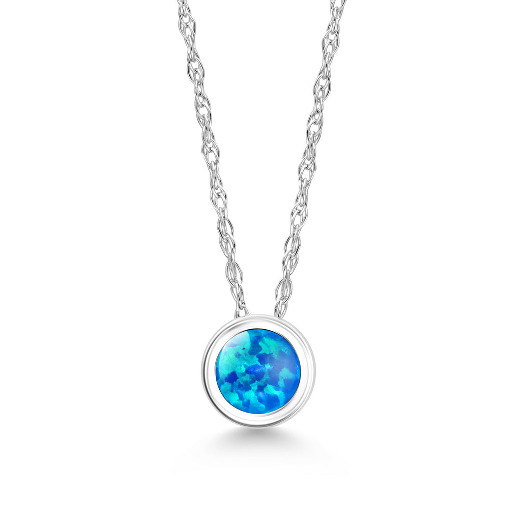 Blue Simulated Opal - October_Pendant in 14K White Gold