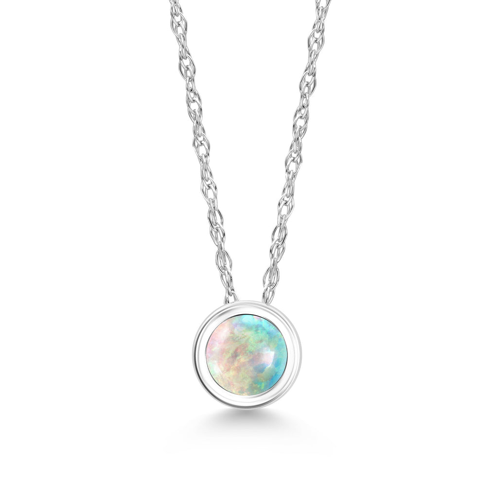 White Opal-Cabochon - October_Pendant in 14K White Gold