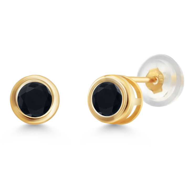 14K Yellow Gold Black Onyx Stud Earrings For Women Men (0.44 Cttw, Gemstone Birthstone, Round 4MM)