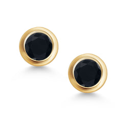 14K Yellow Gold Black Onyx Stud Earrings For Women Men (0.44 Cttw, Gemstone Birthstone, Round 4MM)