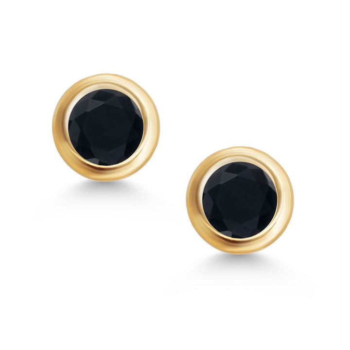 14K Yellow Gold Black Onyx Stud Earrings For Women Men (0.44 Cttw, Gemstone Birthstone, Round 4MM)