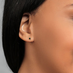 14K Yellow Gold Black Onyx Stud Earrings For Women Men (0.44 Cttw, Gemstone Birthstone, Round 4MM)