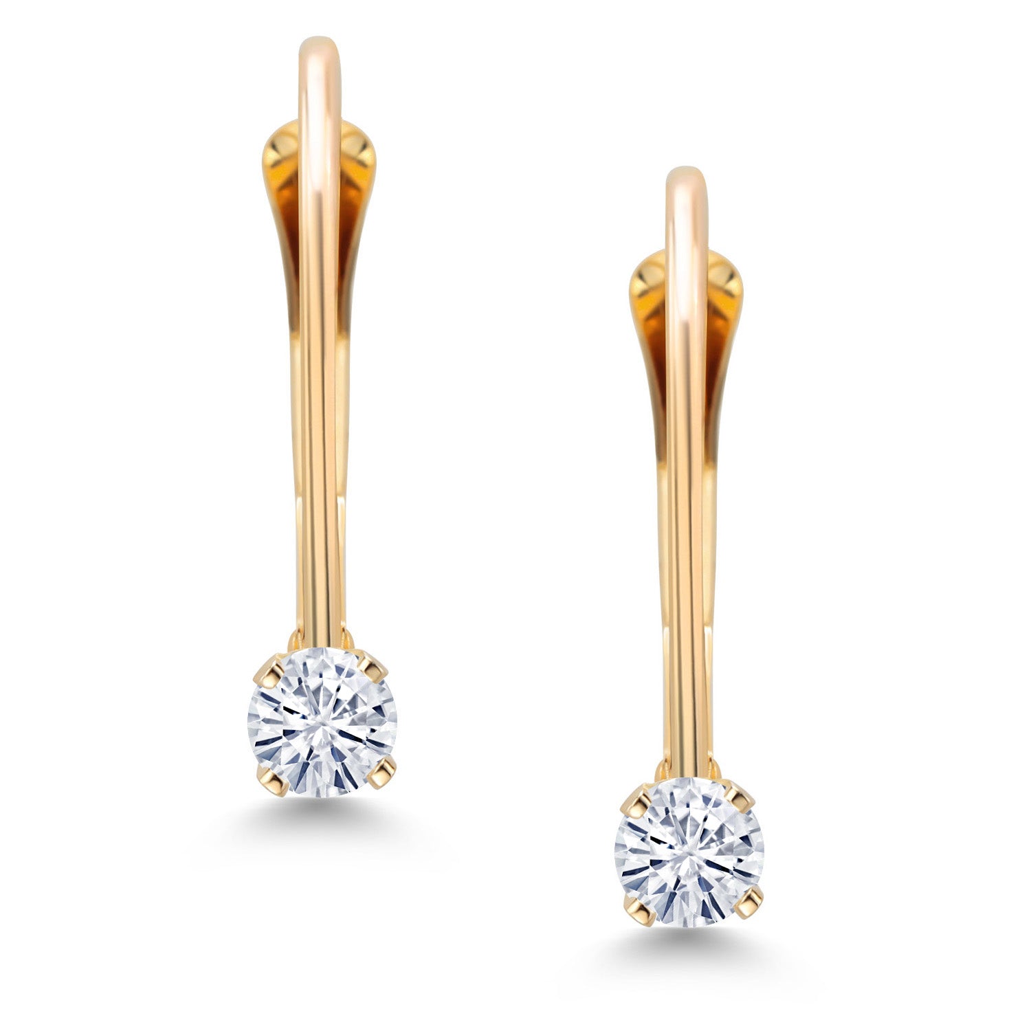 14K Yellow Gold White Moissanite Drop Dangle Leverback Earring For Women (0.13 Cttw, Round 2.5MM)