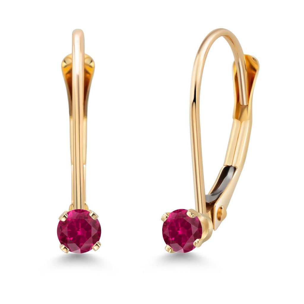 Gem Stone King 14K Yellow Gold Gemstone Birthstone Leverback Drop Dangle Earrings For Women | Round 2.5MM | Fine Jewelry for Her Mom Anniversary Wedding