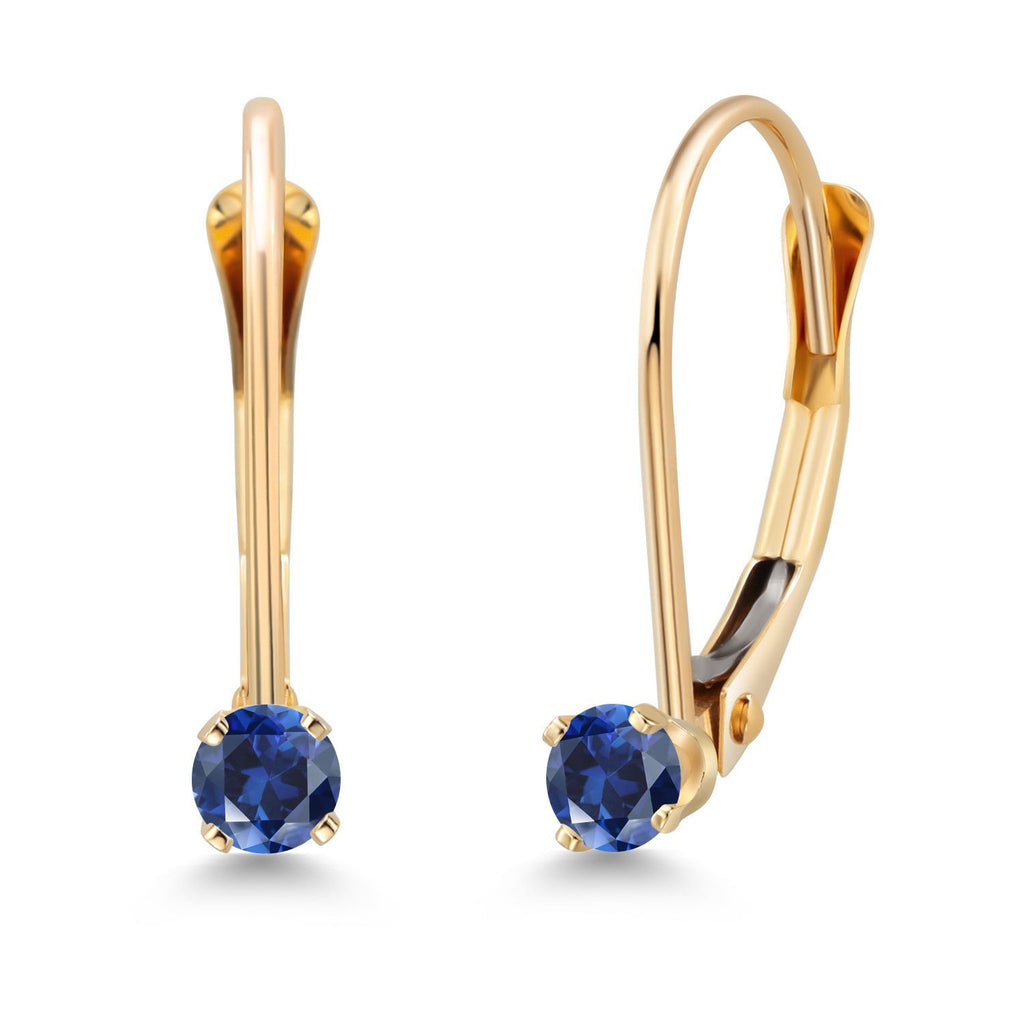 Gem Stone King 14K Yellow Gold Gemstone Birthstone Leverback Drop Dangle Earrings For Women | Round 2.5MM | Fine Jewelry for Her Mom Anniversary Wedding
