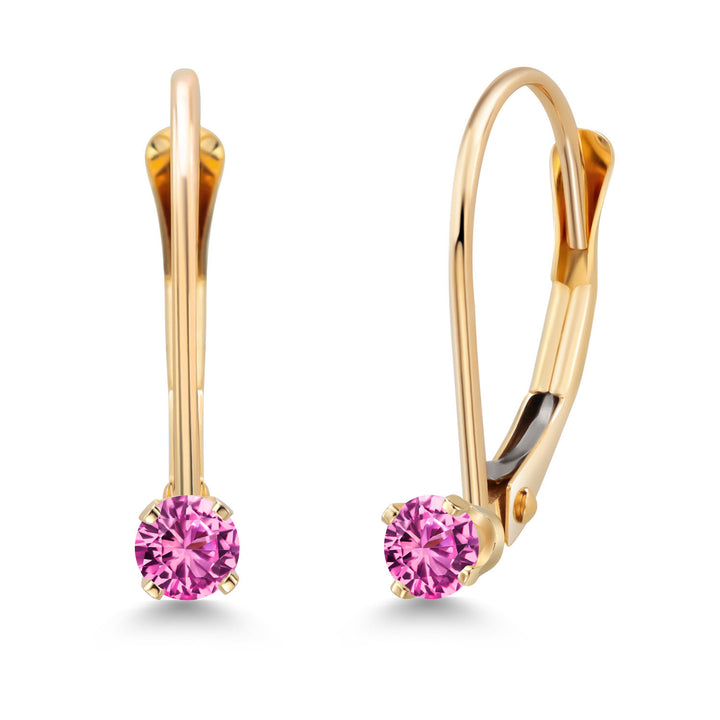 Pink Created Sapphire - September_Earrings in 14K Yellow Gold