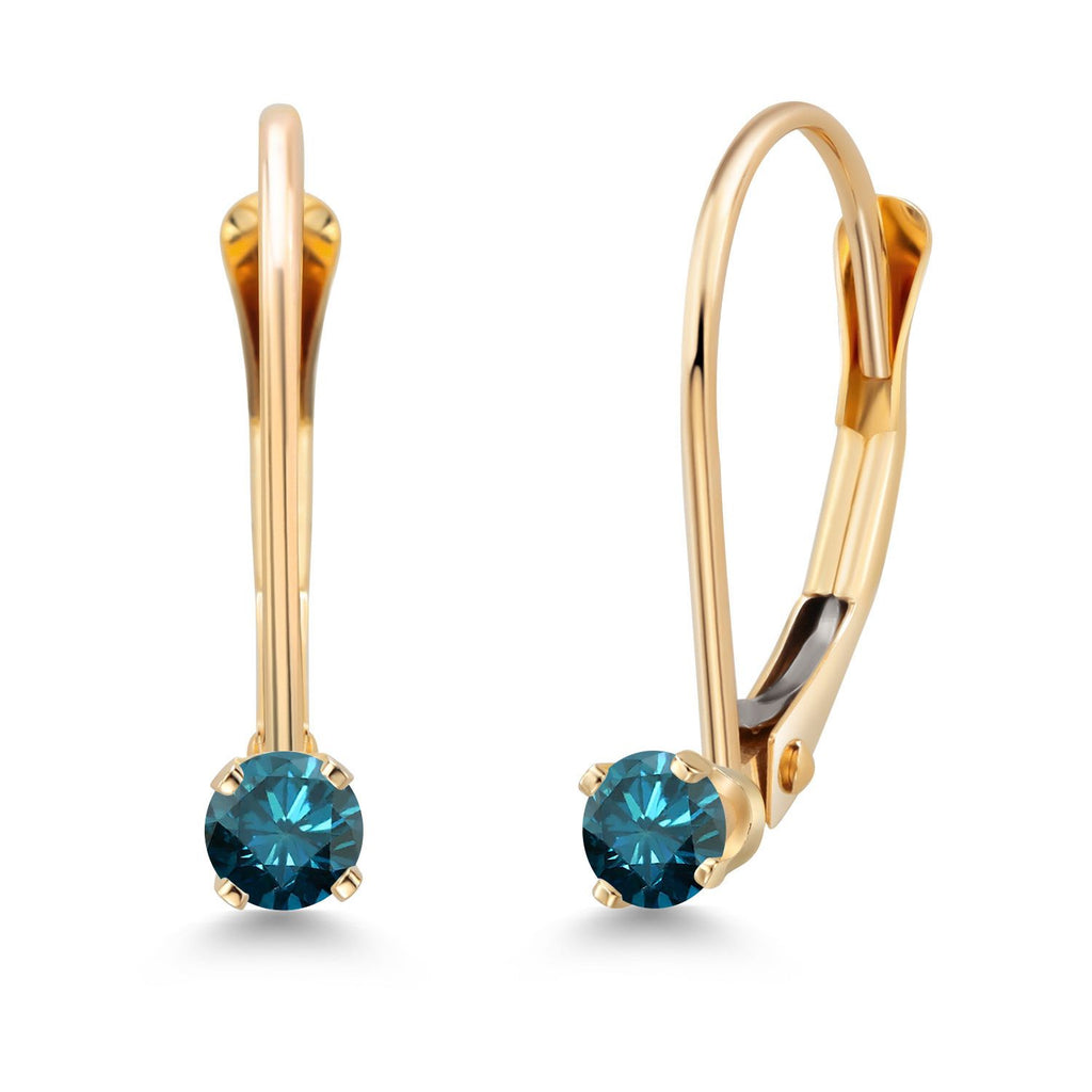 Gem Stone King 14K Yellow Gold Gemstone Birthstone Leverback Drop Dangle Earrings For Women | Round 2.5MM | Fine Jewelry for Her Mom Anniversary Wedding