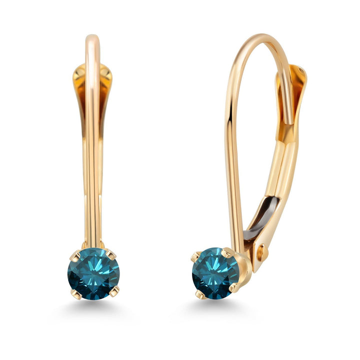 Gem Stone King 14K Yellow Gold Gemstone Birthstone Leverback Drop Dangle Earrings For Women | Round 2.5MM | Fine Jewelry for Her Mom Anniversary Wedding
