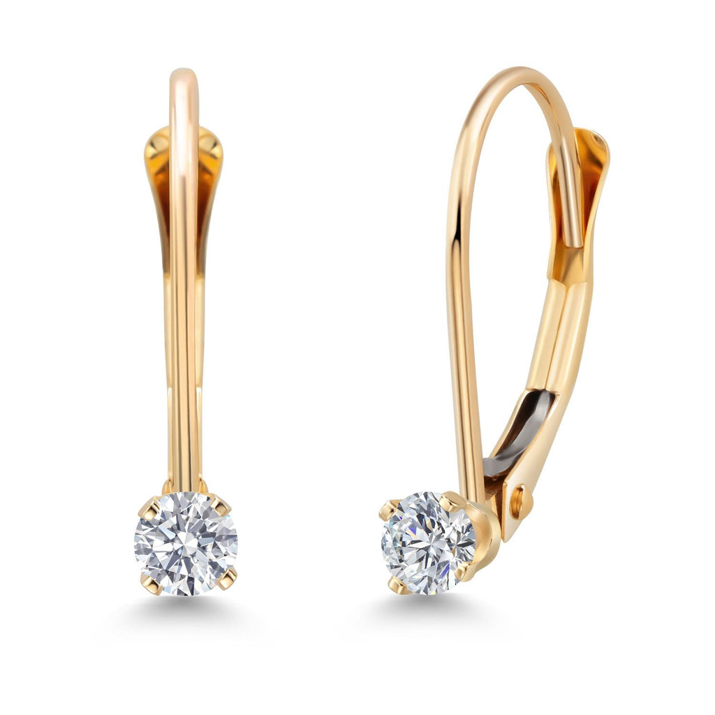 Gem Stone King 14K Yellow Gold Gemstone Birthstone Leverback Drop Dangle Earrings For Women | Round 2.5MM | Fine Jewelry for Her Mom Anniversary Wedding