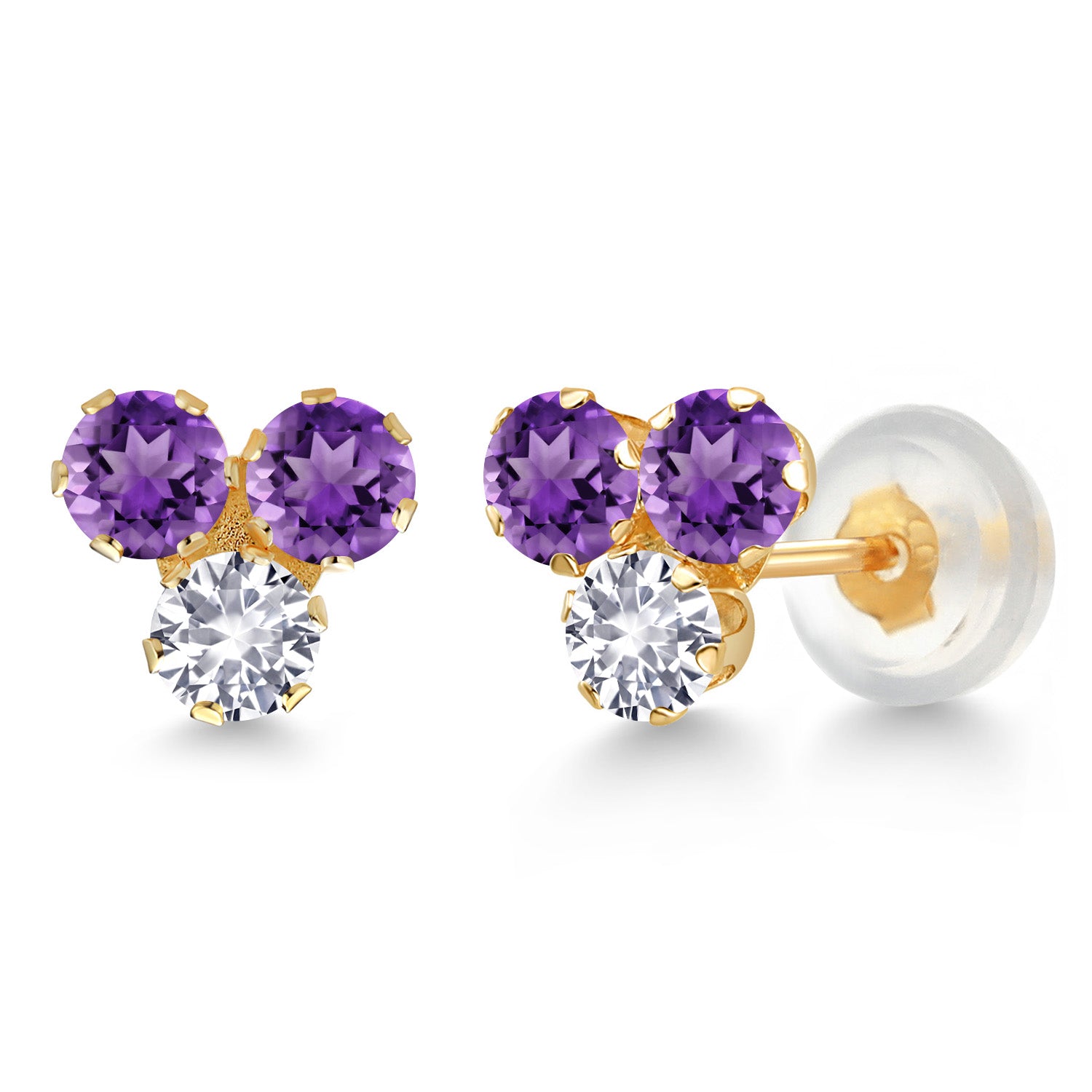 Purple and White_Earrings in 14K Yellow Gold