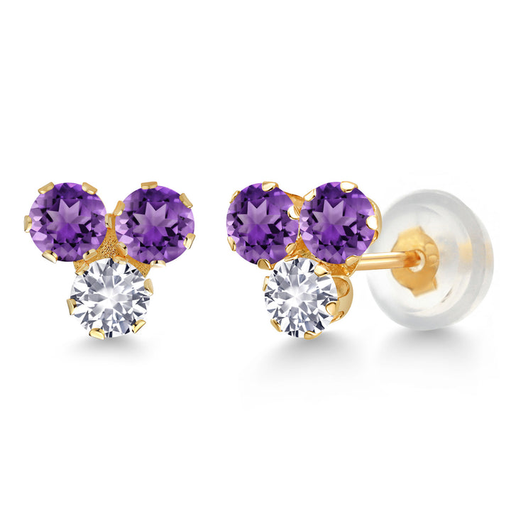 Purple and White_Earrings in 14K Yellow Gold