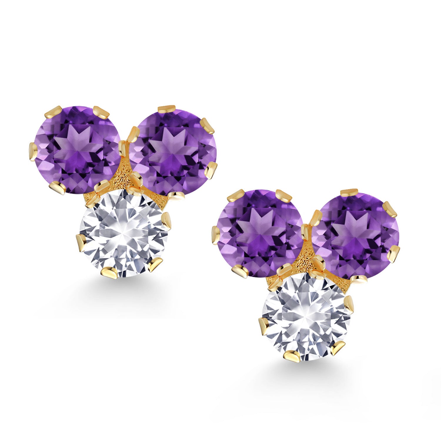 Purple and White_Earrings in 14K Yellow Gold