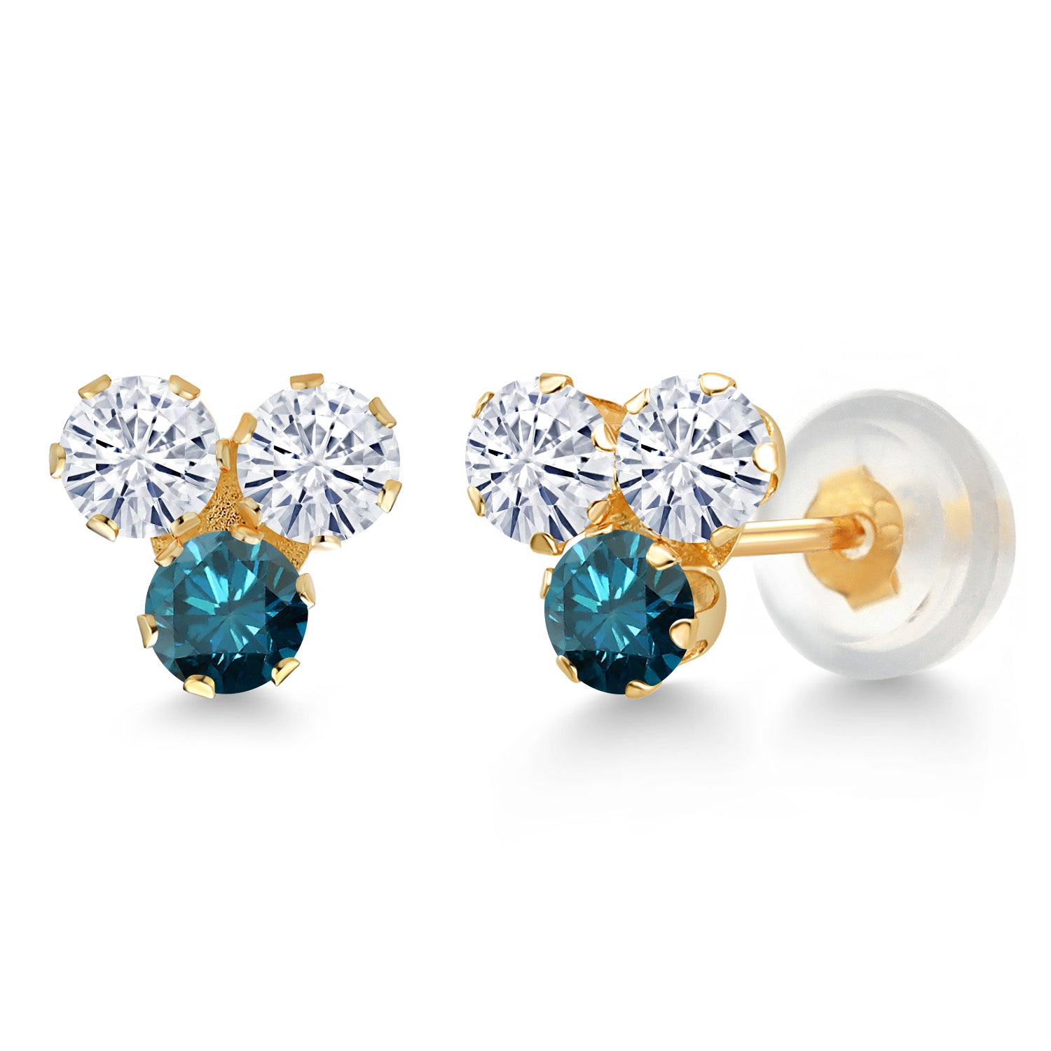 Colorless (DEF) and Blue_Earrings in 14K Yellow Gold