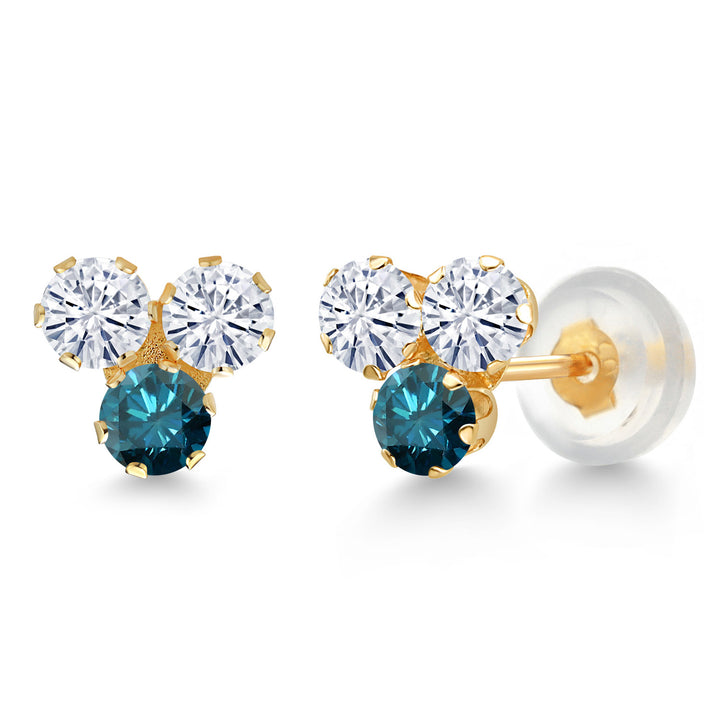 Colorless (DEF) and Blue_Earrings in 14K Yellow Gold