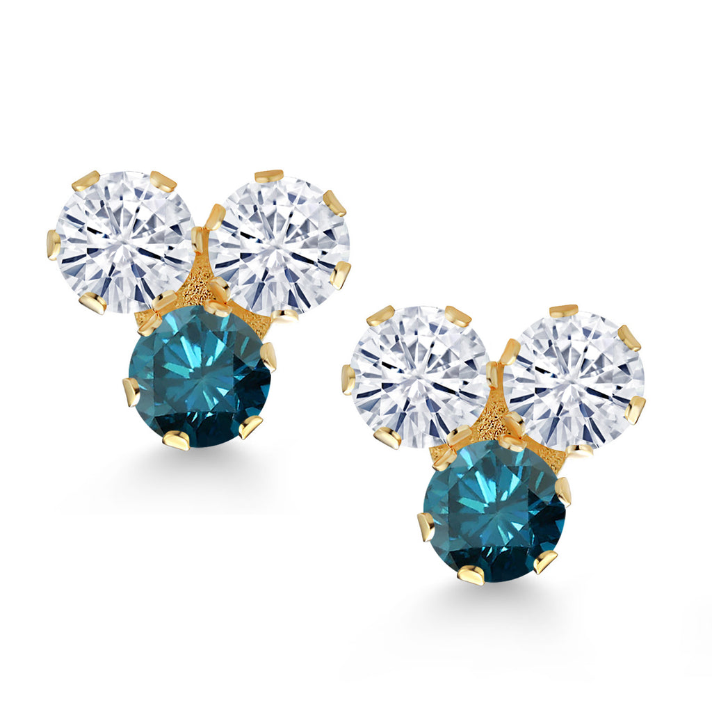 Colorless (DEF) and Blue_Earrings in 14K Yellow Gold