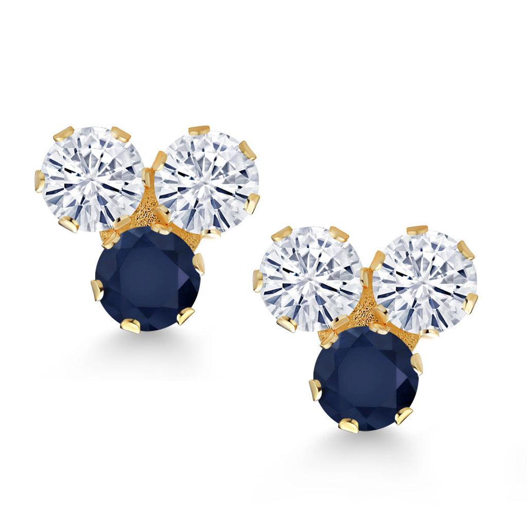 Near Colorless (GH) and Blue_Earrings in 14K Yellow Gold