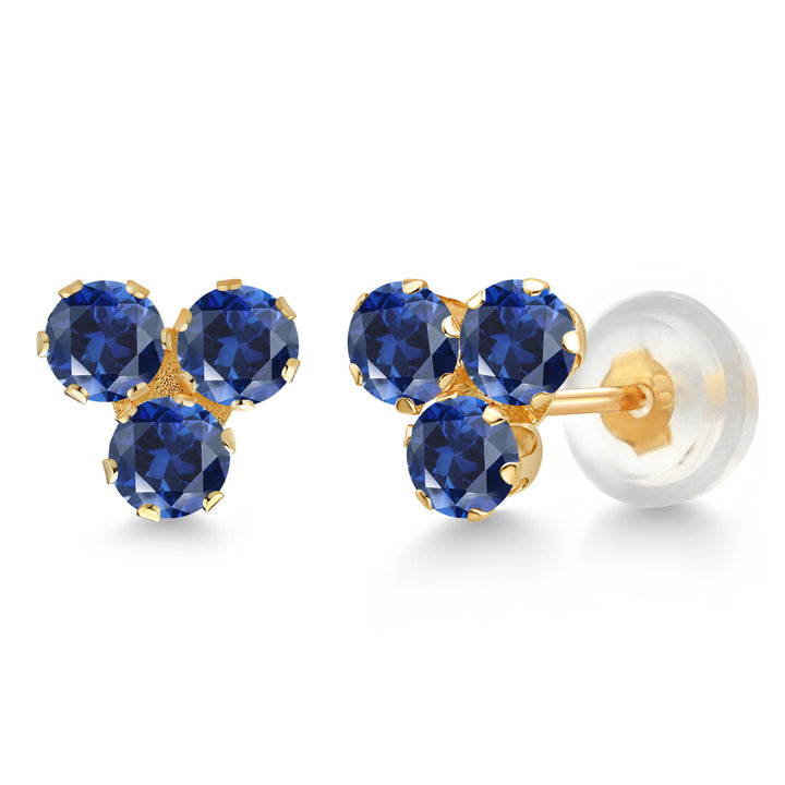 Blue Created Sapphire - September_Earrings in 14K Yellow Gold