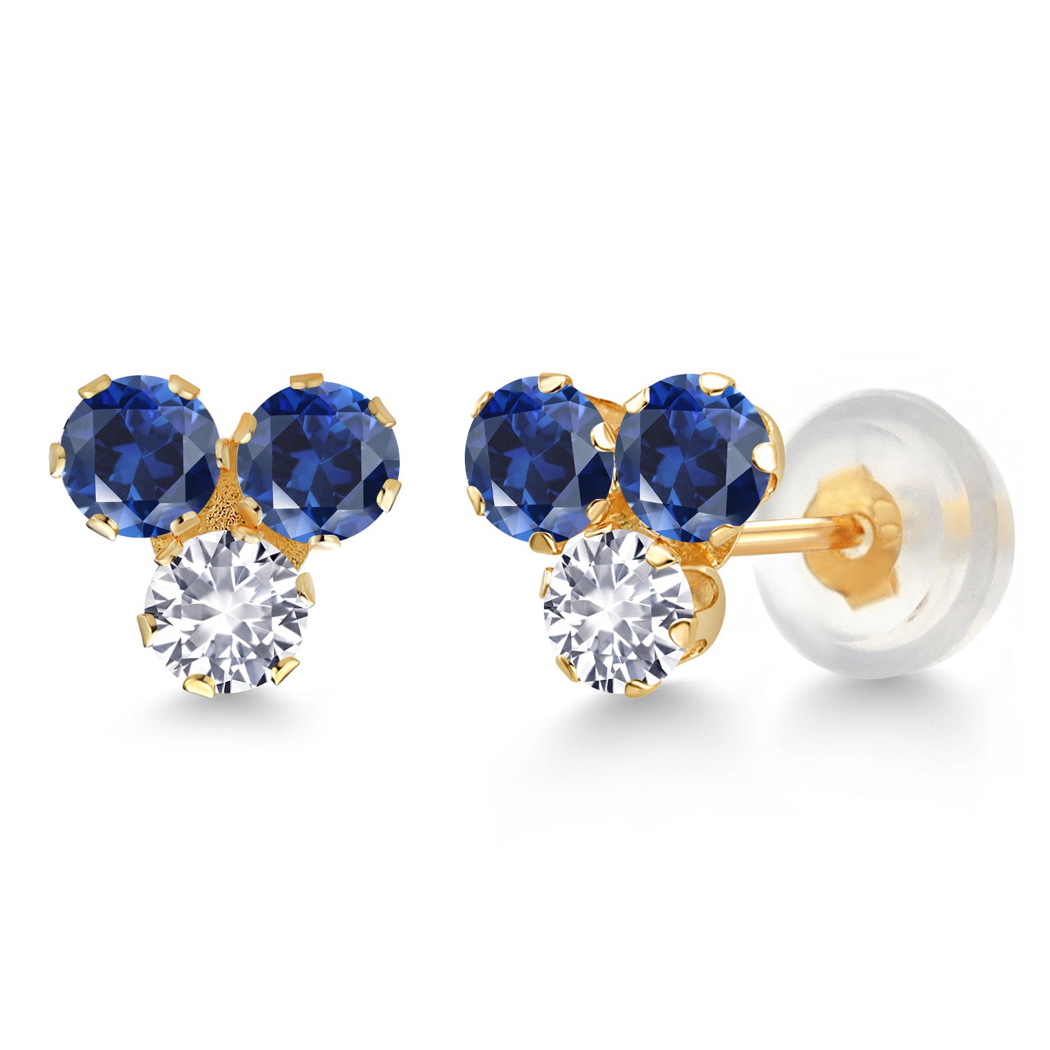 Blue Created Sapphire - September_Earrings in 14K Yellow Gold
