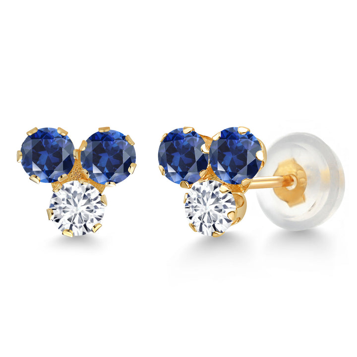 Blue Created Sapphire - September_Earrings in 14K Yellow Gold