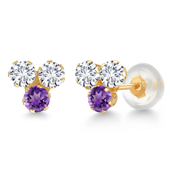 E - F and Purple_Earrings in 14K Yellow Gold