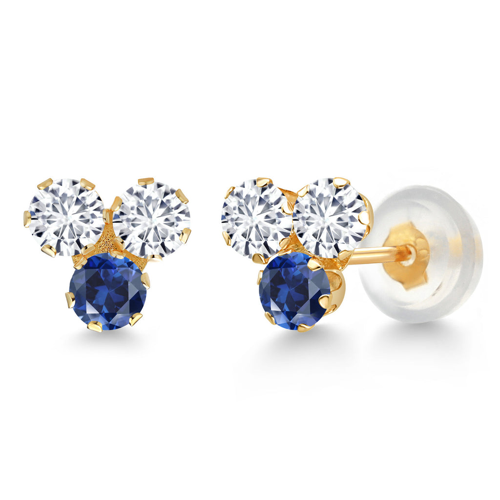 Blue Created Sapphire - September_Earrings in 14K Yellow Gold