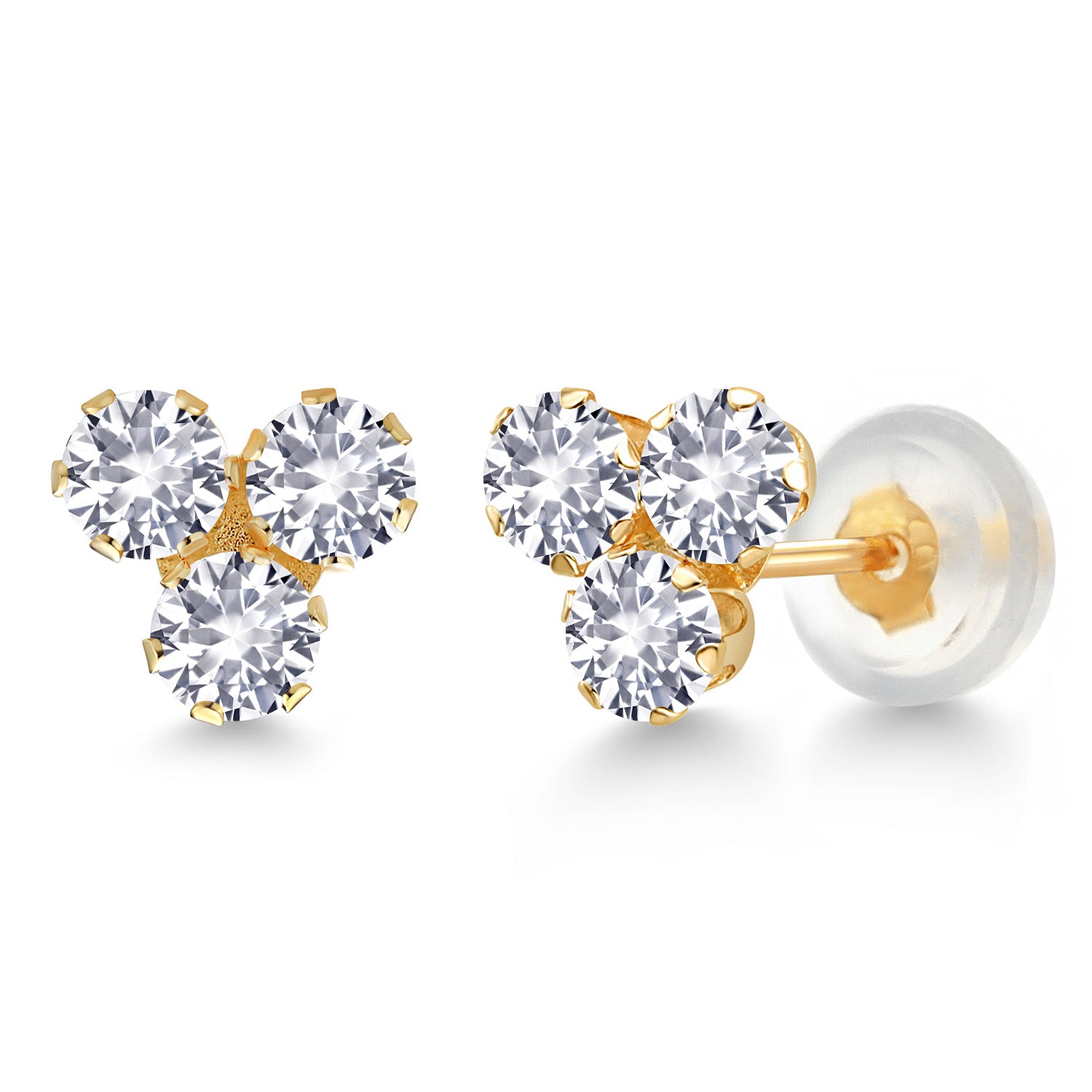 White Created Sapphire - September_Earrings in 14K Yellow Gold