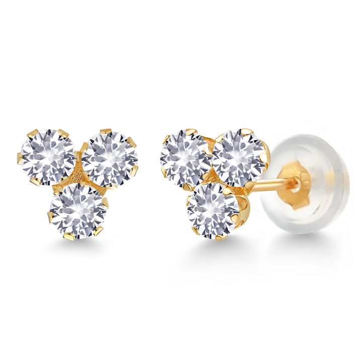 White Created Sapphire - September_Earrings in 14K Yellow Gold