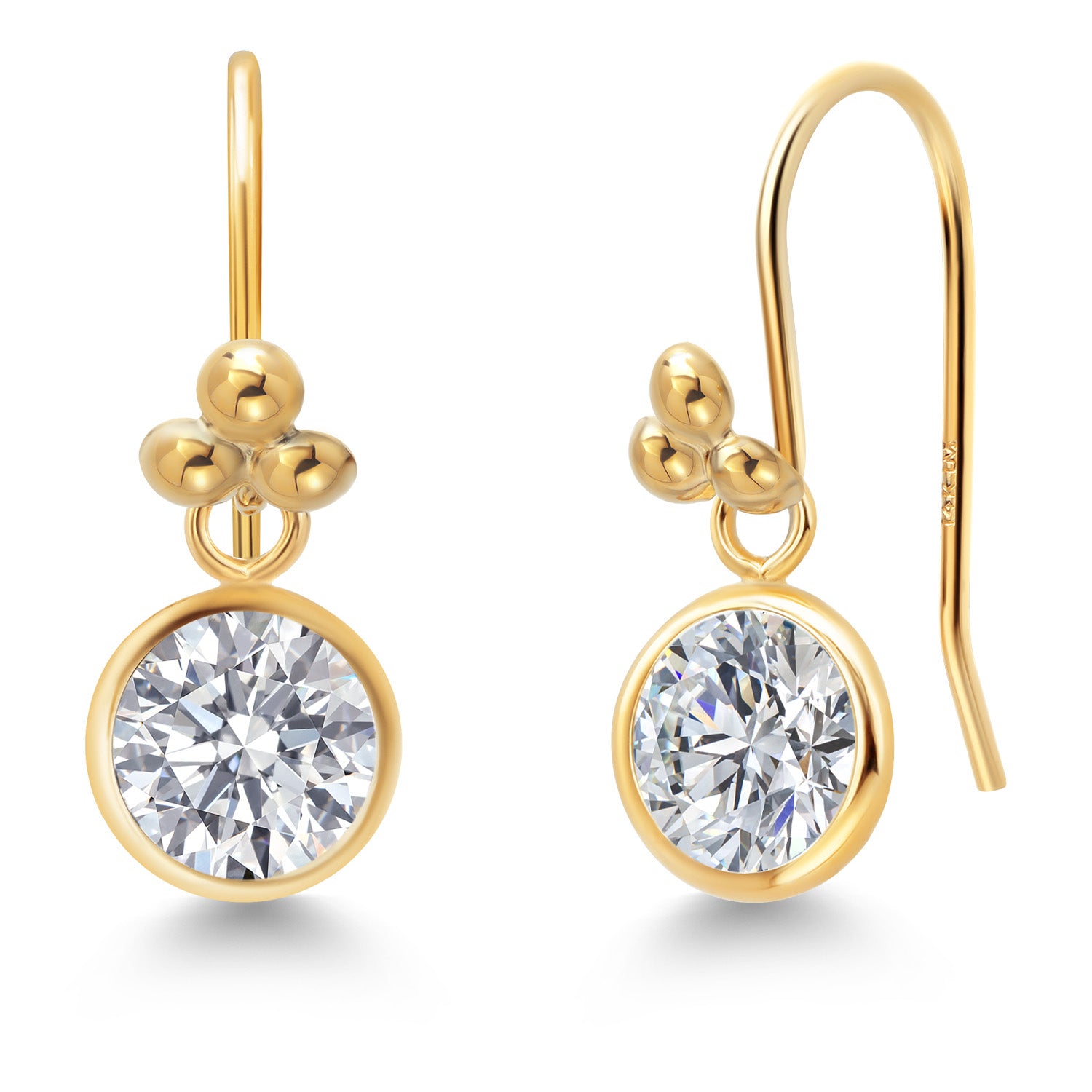 14K Yellow Gold E - F Lab Grown Diamond Dangle Earrings for Women | 1.48 Cttw | Gemstone April Birthstone | Round 6MM